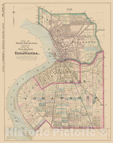Historic Map : Atlas of Niagara Falls, North Tonawanda and Buffalo, NY, North Tonawanda & Tonawanda 1893 Plate 009 , Vintage Wall Art