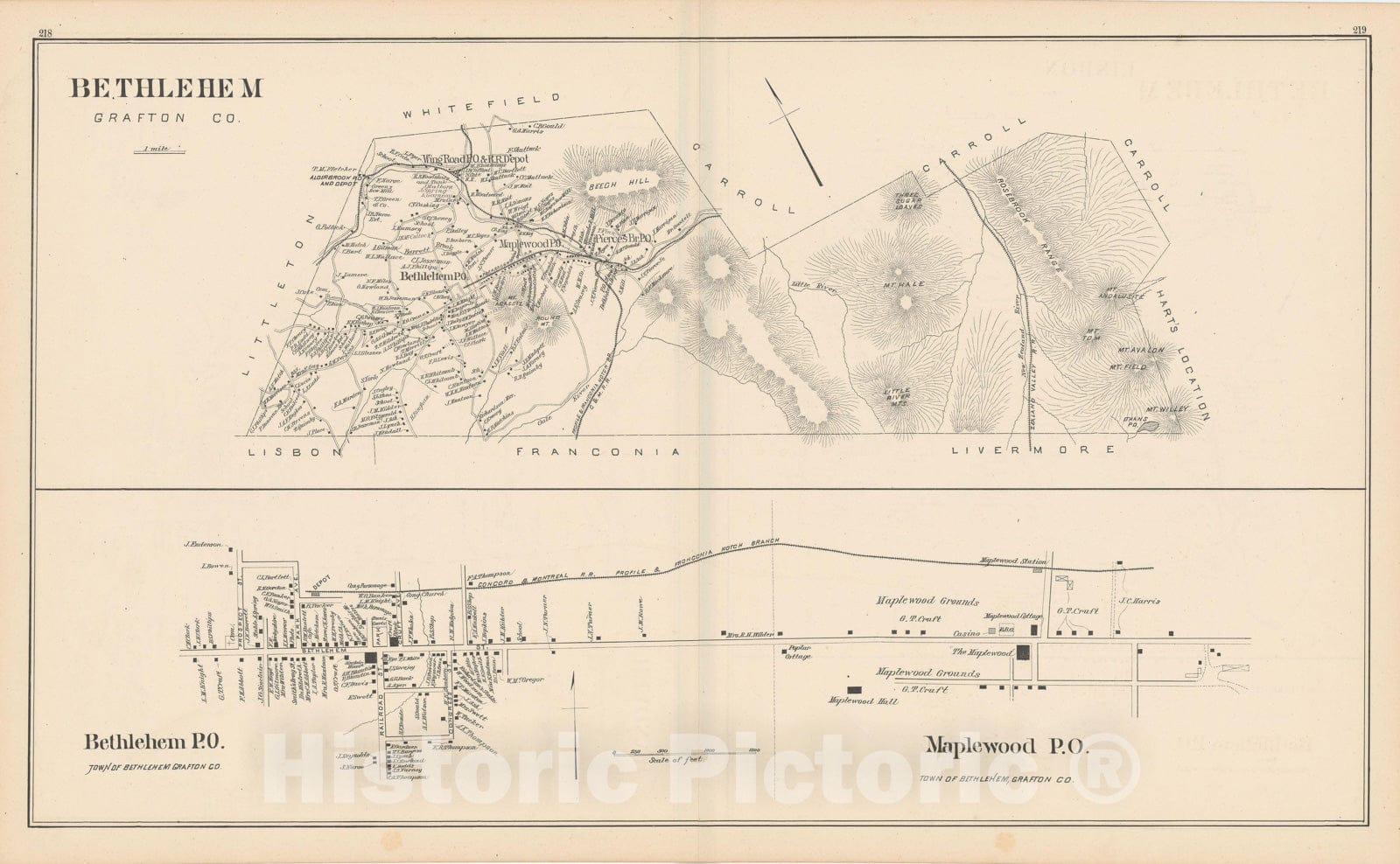 Historic Map : Bethlehem 1892 , Town and City Atlas State of New Hampshire , Vintage Wall Art