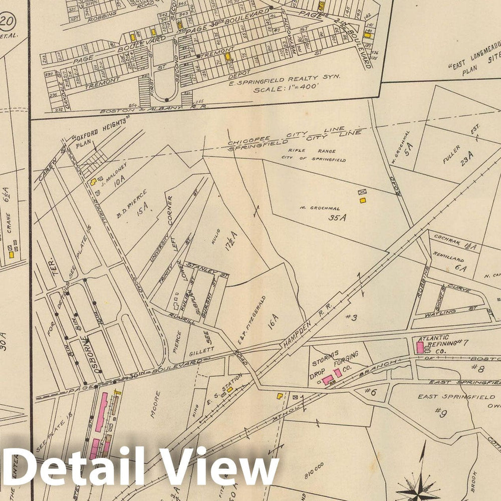 Historic Map : Atlas City of Springfield and the Town of Longmeadow 1920 Plate 017 , Vintage Wall Art