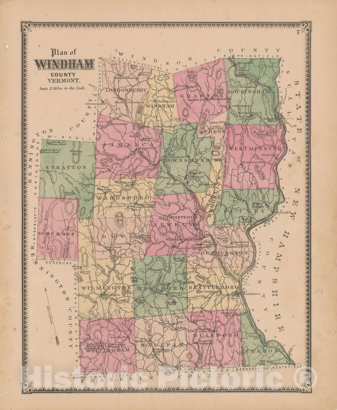 Historic Map : Atlas of Windham County, VT, Windham 1869 , Vintage Wall Art