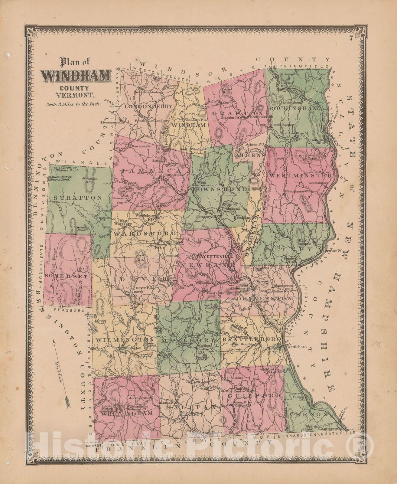 Historic Map : Atlas of Windham County, VT, Windham 1869 , Vintage Wall Art