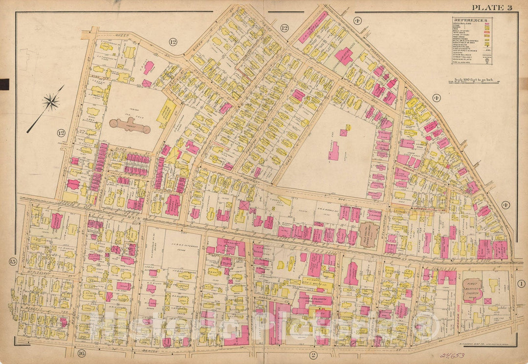 Historic Map : Atlas City of Worcester, Worcester 1911 Plate 003 , Vintage Wall Art
