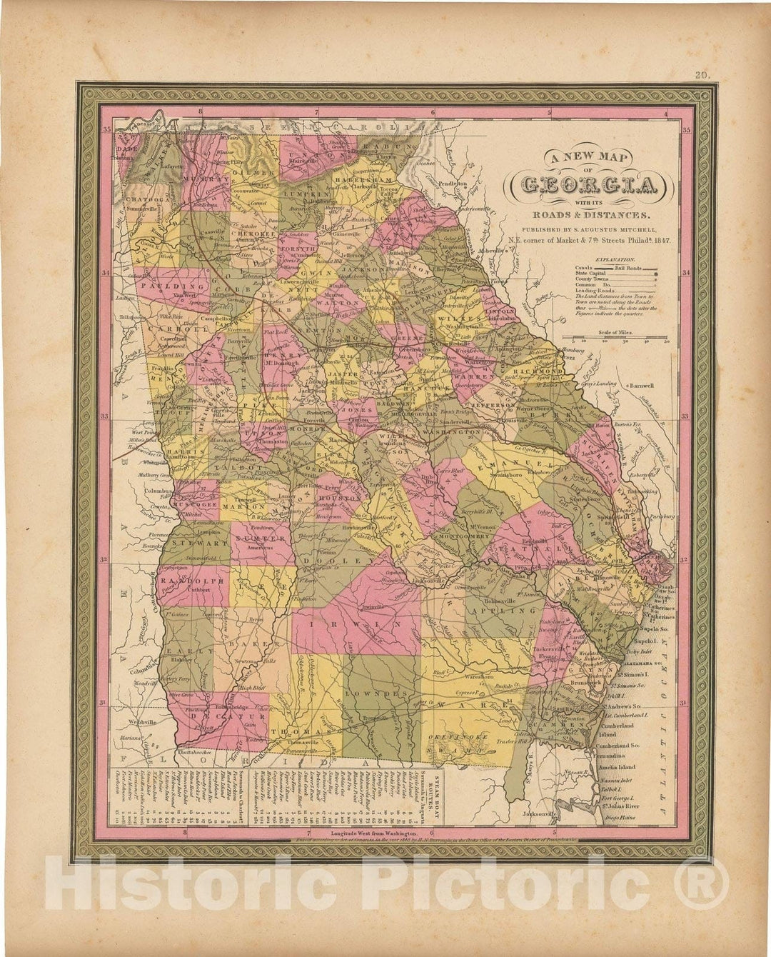 Historic Map : Georgia 1847 , A New Universal Atlas of the World , Vin ...