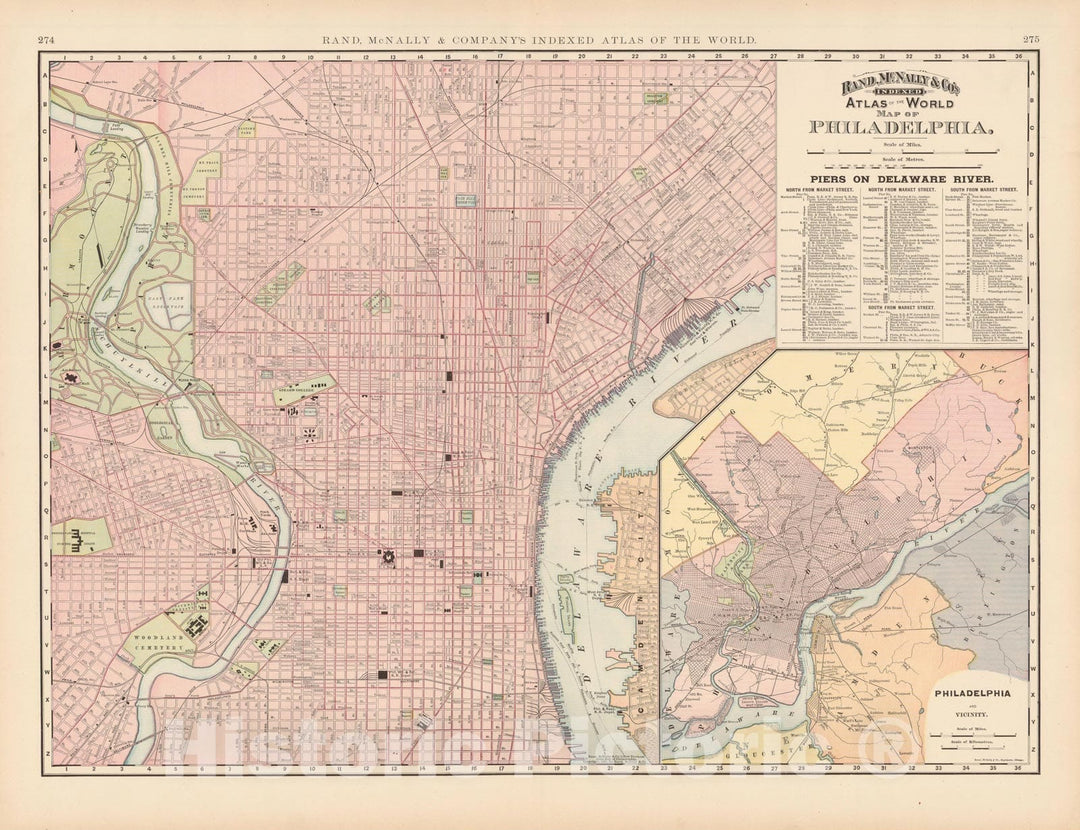 Historic Map : Philadelphia 1891 , Rand McNally's Atlas World , Vintage Wall Art