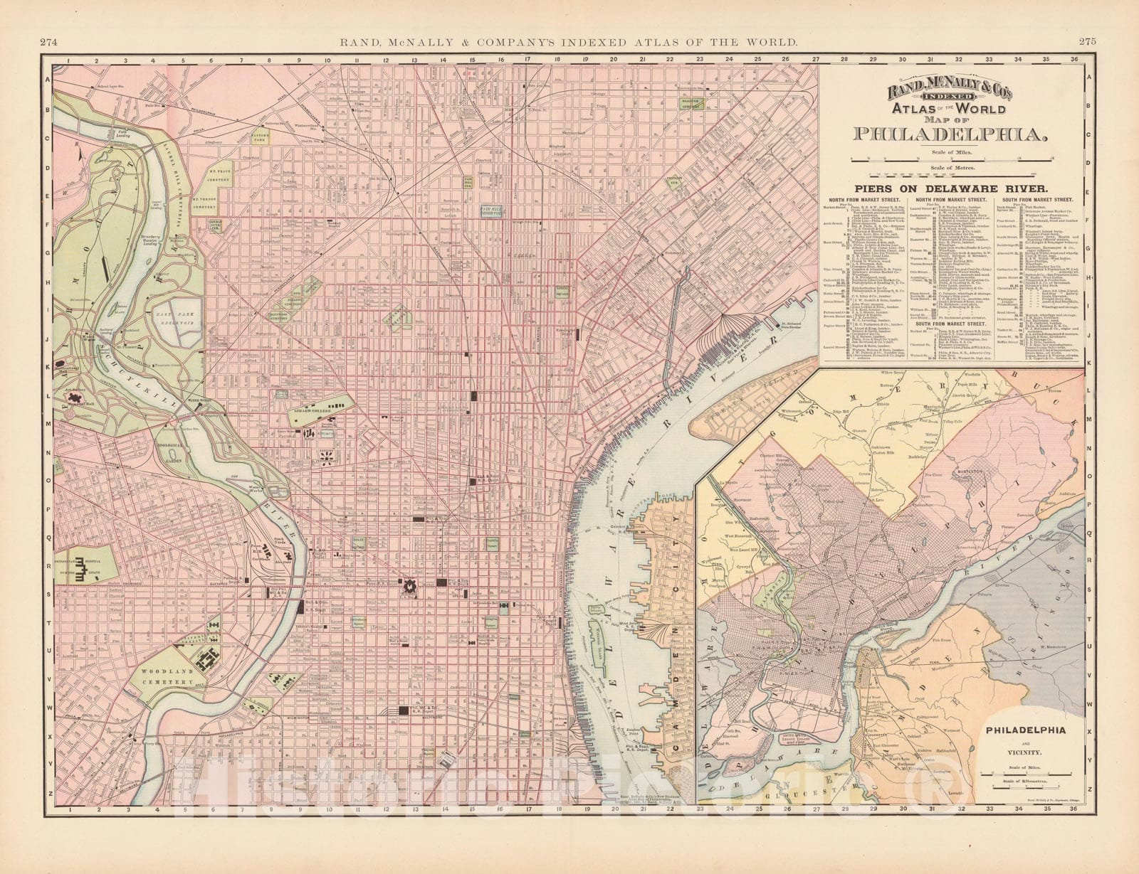 Historic Map : Philadelphia 1891 , Rand McNally's Atlas World , Vintage Wall Art
