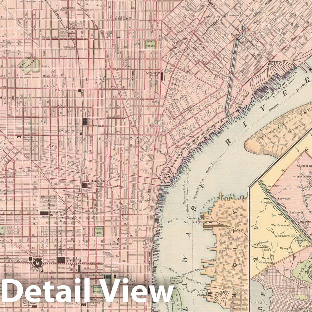 Historic Map : Philadelphia 1891 , Rand McNally's Atlas World , Vintage Wall Art