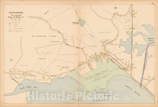 Historic Map : Atlas of Cape Ann, Gloucester, Rockport and Manchester, Gloucester 1899 Page 13 , Vintage Wall Art