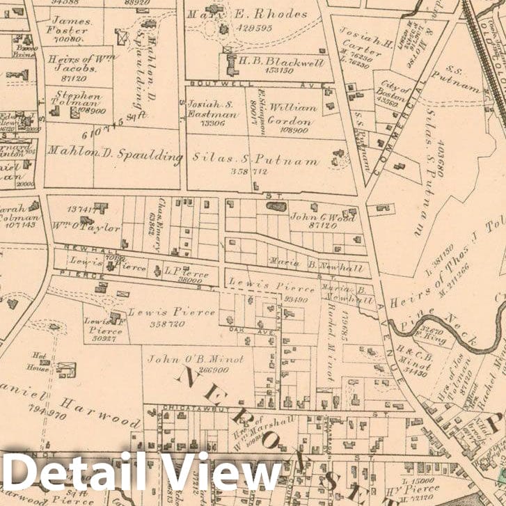 Historic Map : Atlas of County of Suffolk, MA Vol. 3rd, Dorchester 1874 Plate R , Vintage Wall Art