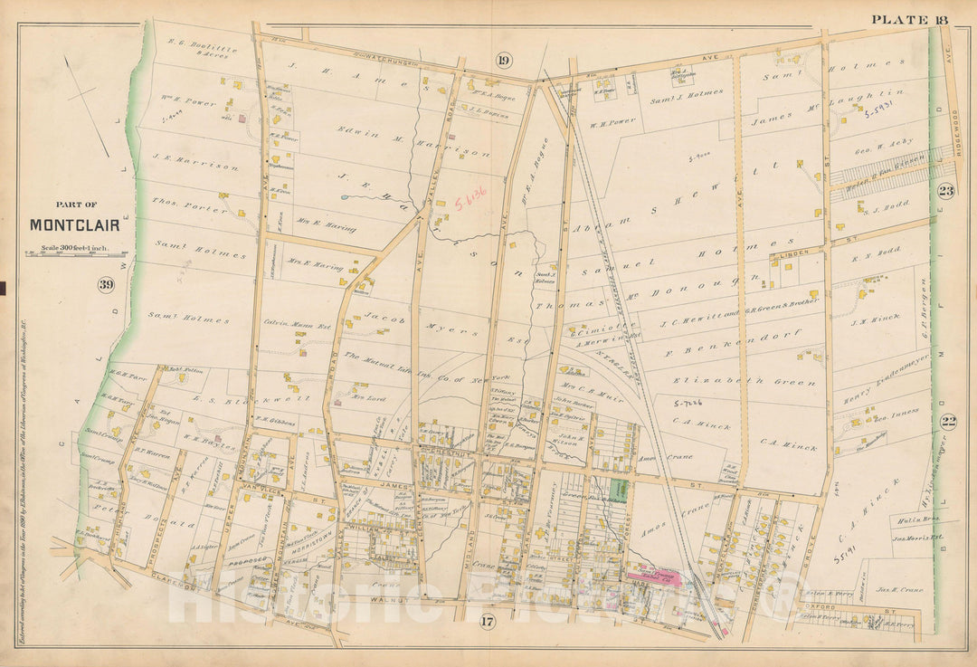 Historic Map : Atlas of Essex County, New Jersey, Montclair 1890 Plate 018 , Vintage Wall Art