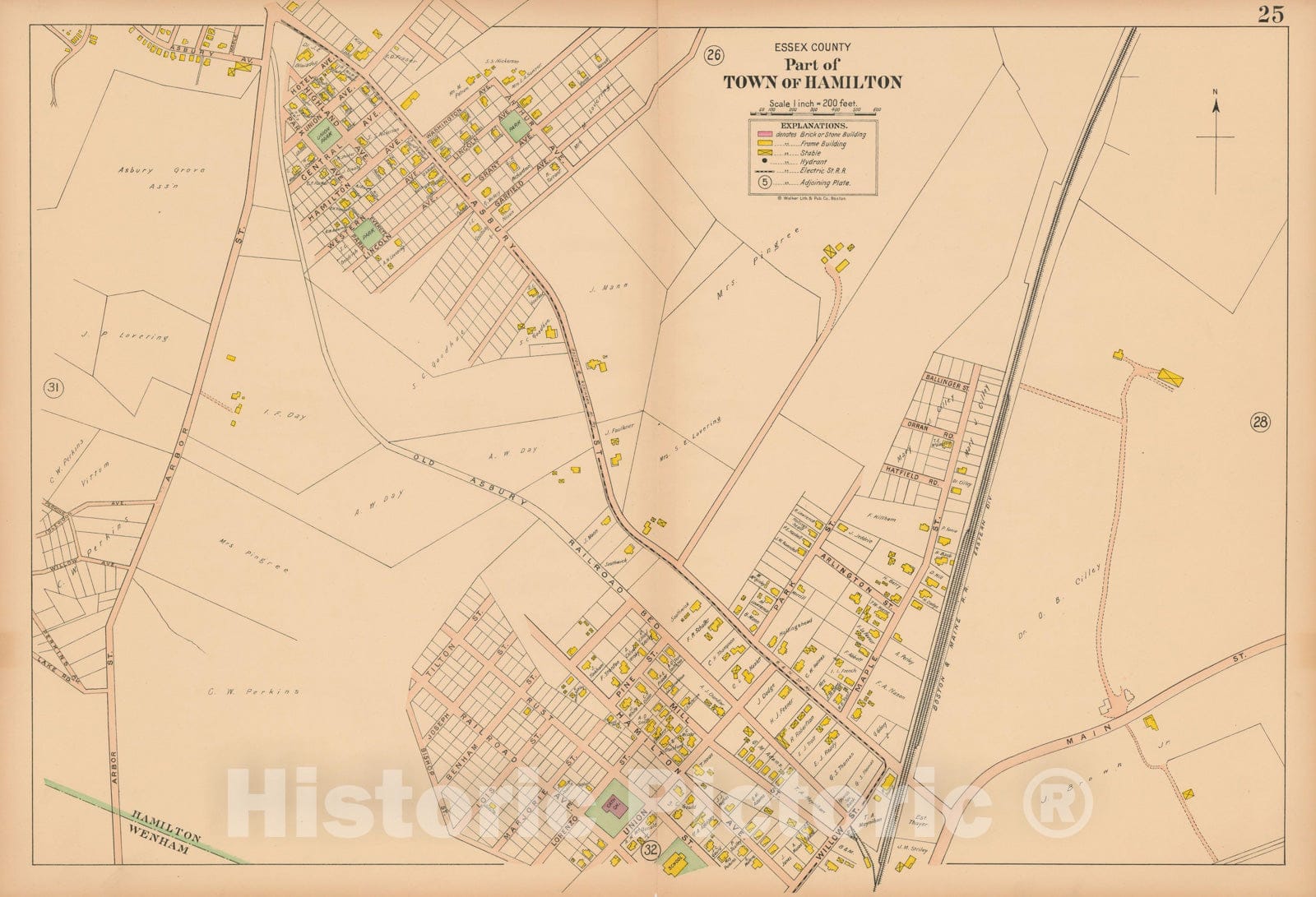 Historic Map : Atlas Towns of Topsfield, Ipswich, Essex, Hamilton and Wenham, Essex County, MA, Hamilton 1910 Plate 025 , Vintage Wall Art