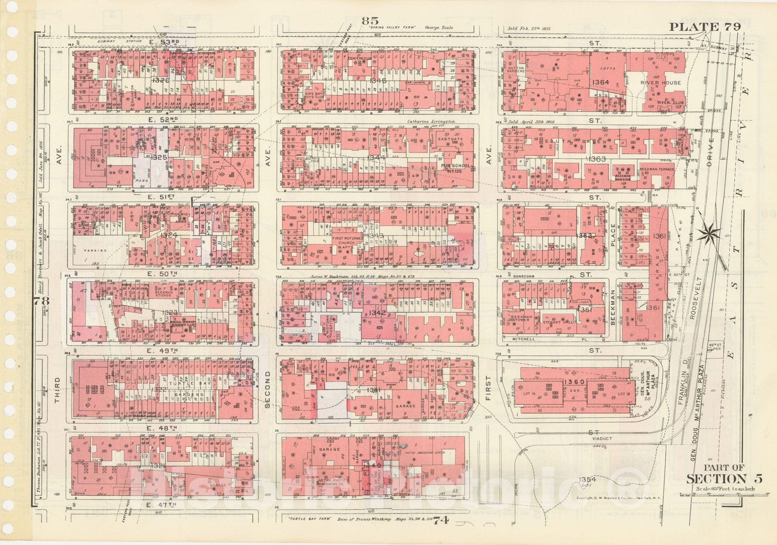 Historic Map : Manhattan Land Book 1955 - Updated Through Nov 7th, New York City 1975 Plate 079 , Vintage Wall Art