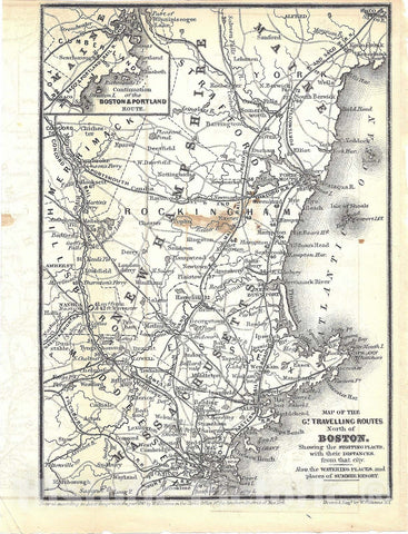 Historic Map : Railroad Maps of the United States, Boston & North of Boston 1848 , Vintage Wall Art