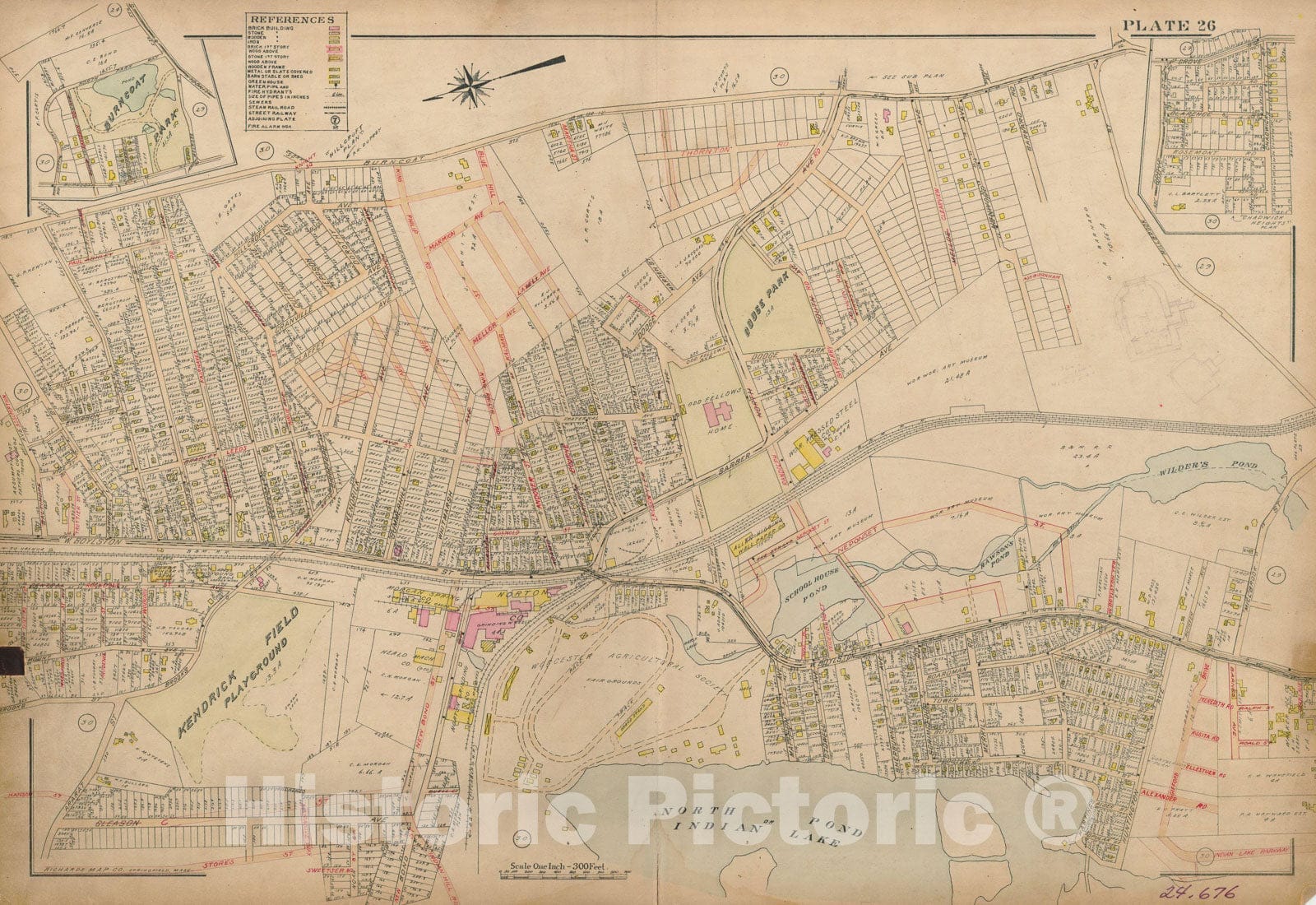 Historic Map : Atlas City of Worcester, Worcester 1911 Plate 026 , Vintage Wall Art