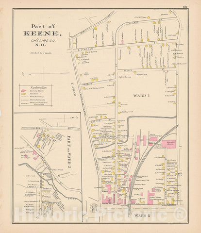 Historic Map : Keene 1892 , Town and City Atlas State of New Hampshire , Vintage Wall Art