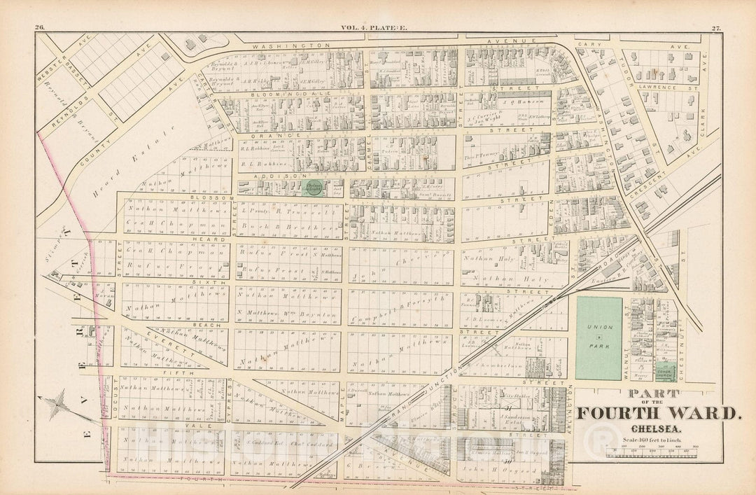 Historic Map : Atlas of county of Suffolk, MA Vol. 4, Chelsea 1874 Plate E , Vintage Wall Art