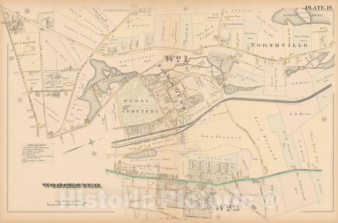 Historic Map : Atlas City of Worcester, MA, Worcester 1886 Plate 019 , Vintage Wall Art