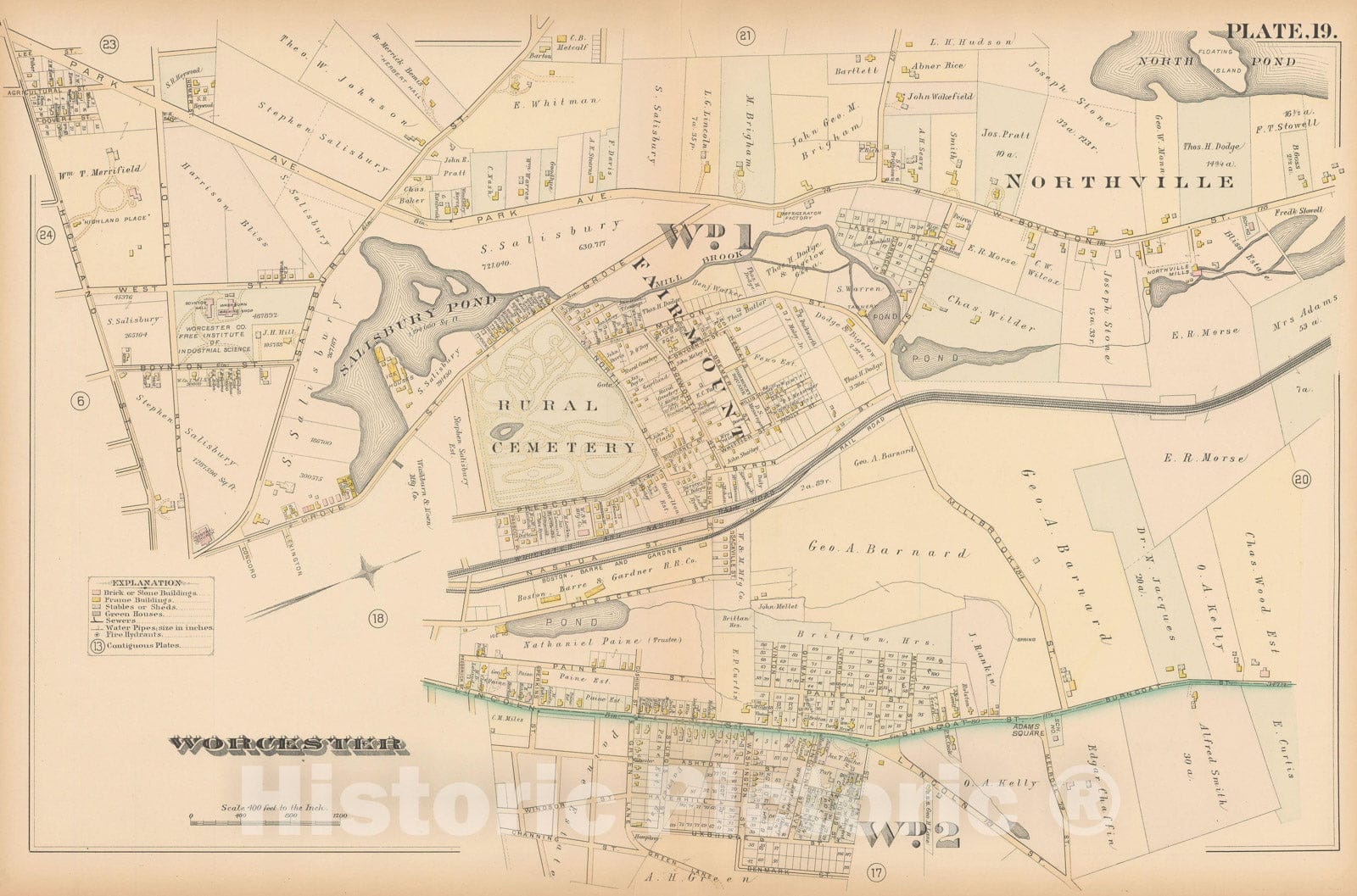 Historic Map : Atlas City of Worcester, MA, Worcester 1886 Plate 019 , Vintage Wall Art