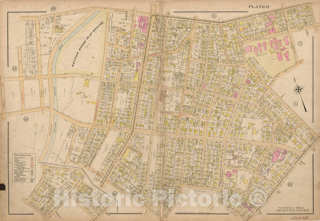 Historic Map : Atlas City of Worcester, Worcester 1911 Plate 012 , Vintage Wall Art