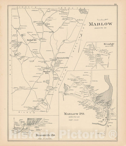 Historic Map : Marlow & Nelson 1892 , Town and City Atlas State of New Hampshire , Vintage Wall Art