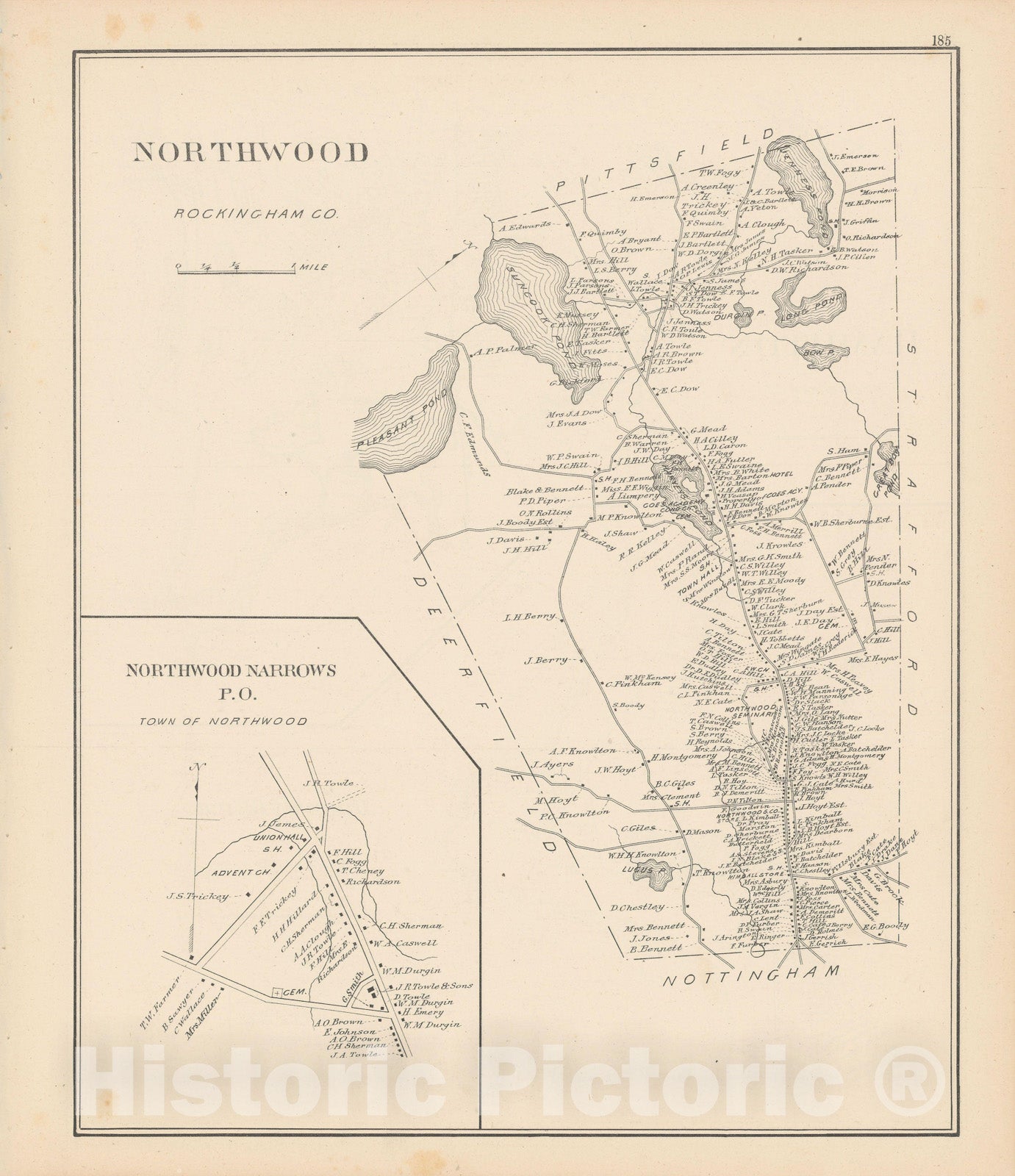 Historic Map : Northwood 1892 , Town and City Atlas State of New Hampshire , Vintage Wall Art