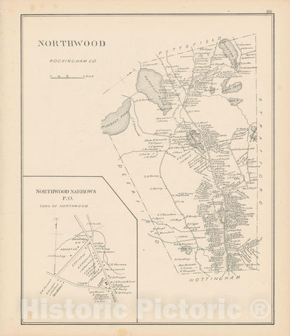 Historic Map : Northwood 1892 , Town and City Atlas State of New Hampshire , Vintage Wall Art