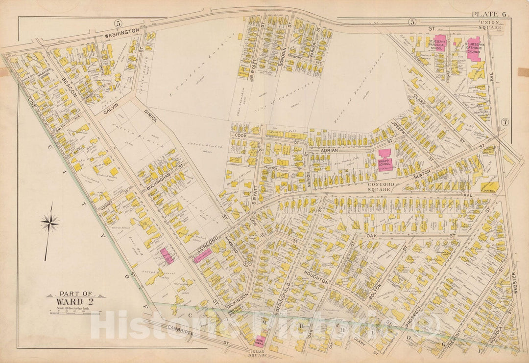 Historic Map : Atlas City of Somerville, Somerville 1895 Plate 006 , Vintage Wall Art
