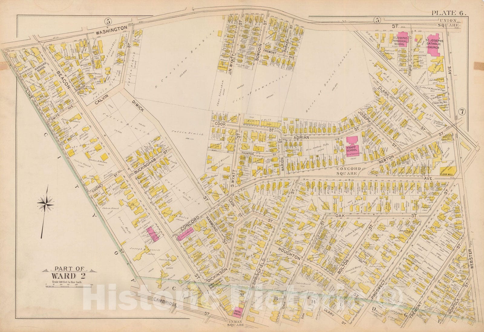 Historic Map : Atlas City of Somerville, Somerville 1895 Plate 006 , Vintage Wall Art