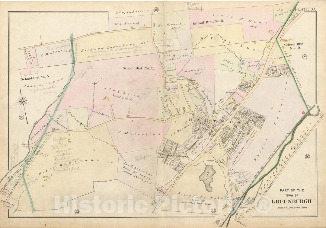 Historic Map : Atlas of Westchester County, Greenburgh 1901 Plate 037 , Vintage Wall Art