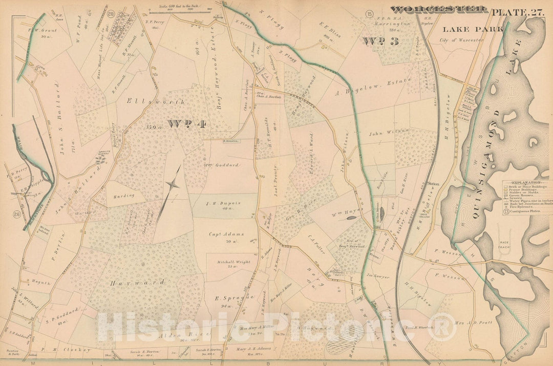 Historic Map : Atlas City of Worcester, MA, Worcester 1886 Plate 027 , Vintage Wall Art