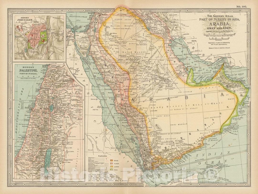 Historic Map : Saudi Arabia & Israel & Oman & Yemen 1914 Century Atlas , Vintage Wall Art