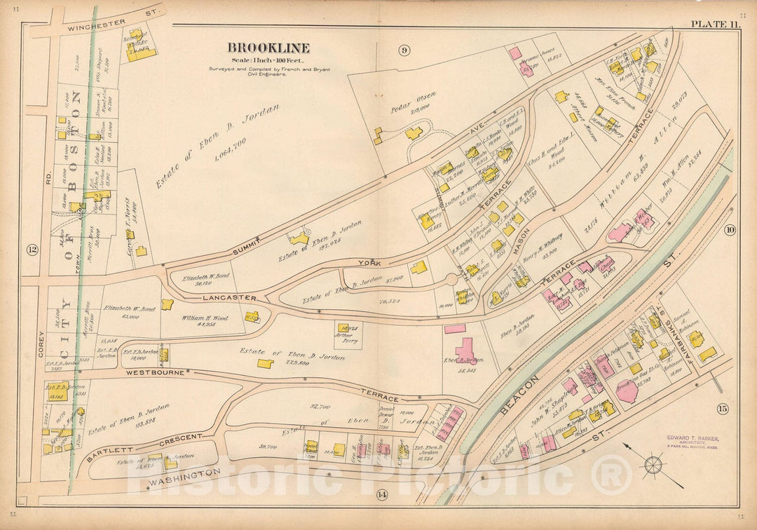 Historic Map : Atlas Town of Brookline, Brookline 1897 Plate 011 , Vintage Wall Art