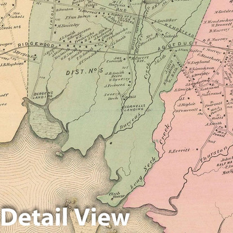 Historic Map : Atlas of Long Island, New York, Jamaica & Queens & Rockaway 1873 , Vintage Wall Art