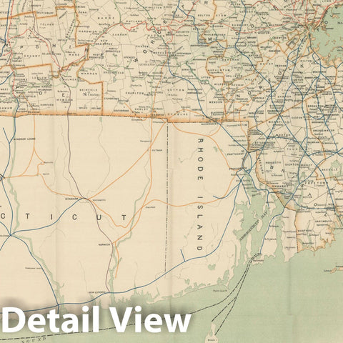 Historic Map : Massachusetts Railroad Commission Maps, Railroads of the State of Massachusetts 1895 , Vintage Wall Art