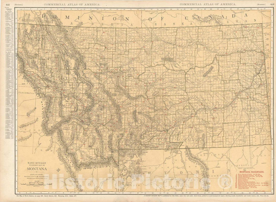 Historic Map : Montana 1925 , Vintage Wall Art