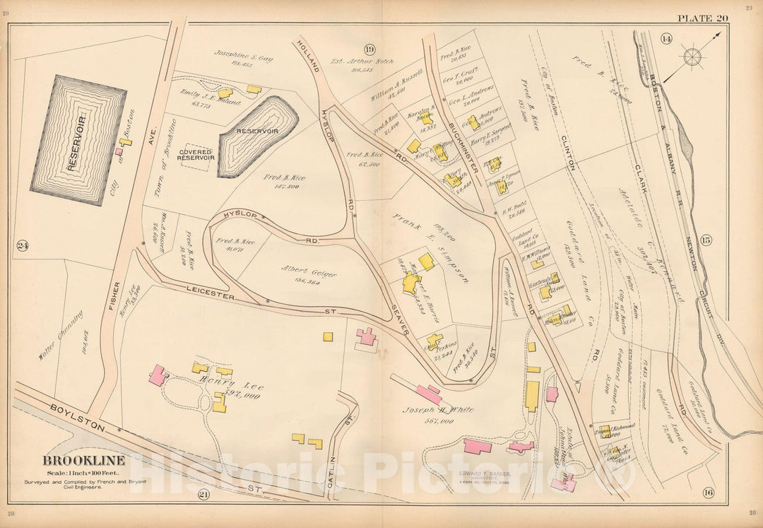 Historic Map : Atlas Town of Brookline, Brookline 1897 Plate 020 , Vintage Wall Art