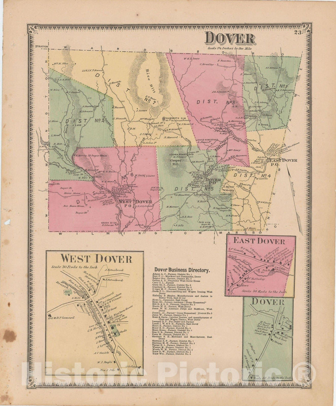 Historic Map : Atlas of Windham County, VT, Dover 1869 , Vintage Wall Art