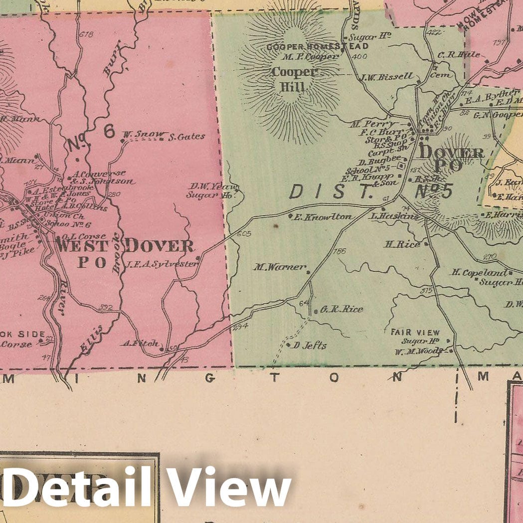 Historic Map : Atlas of Windham County, VT, Dover 1869 , Vintage Wall Art