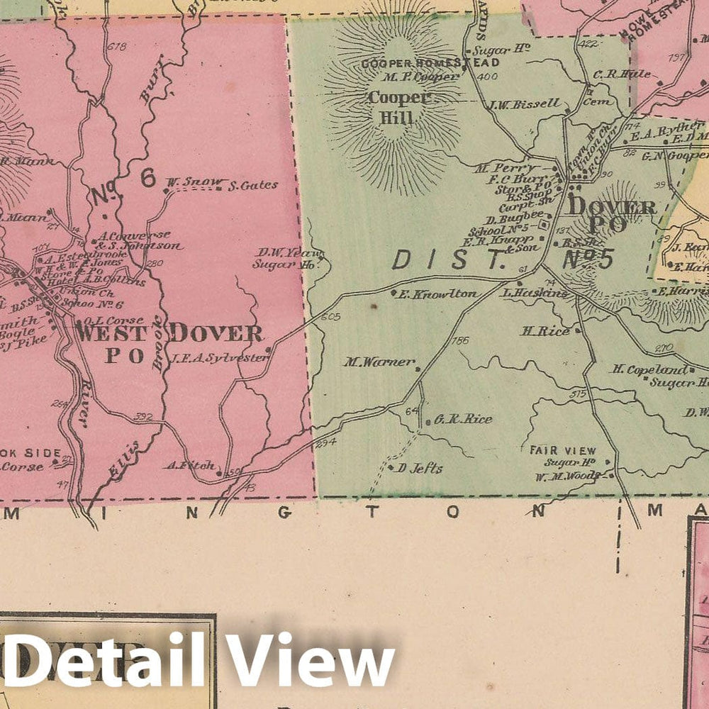 Historic Map : Atlas of Windham County, VT, Dover 1869 , Vintage Wall Art