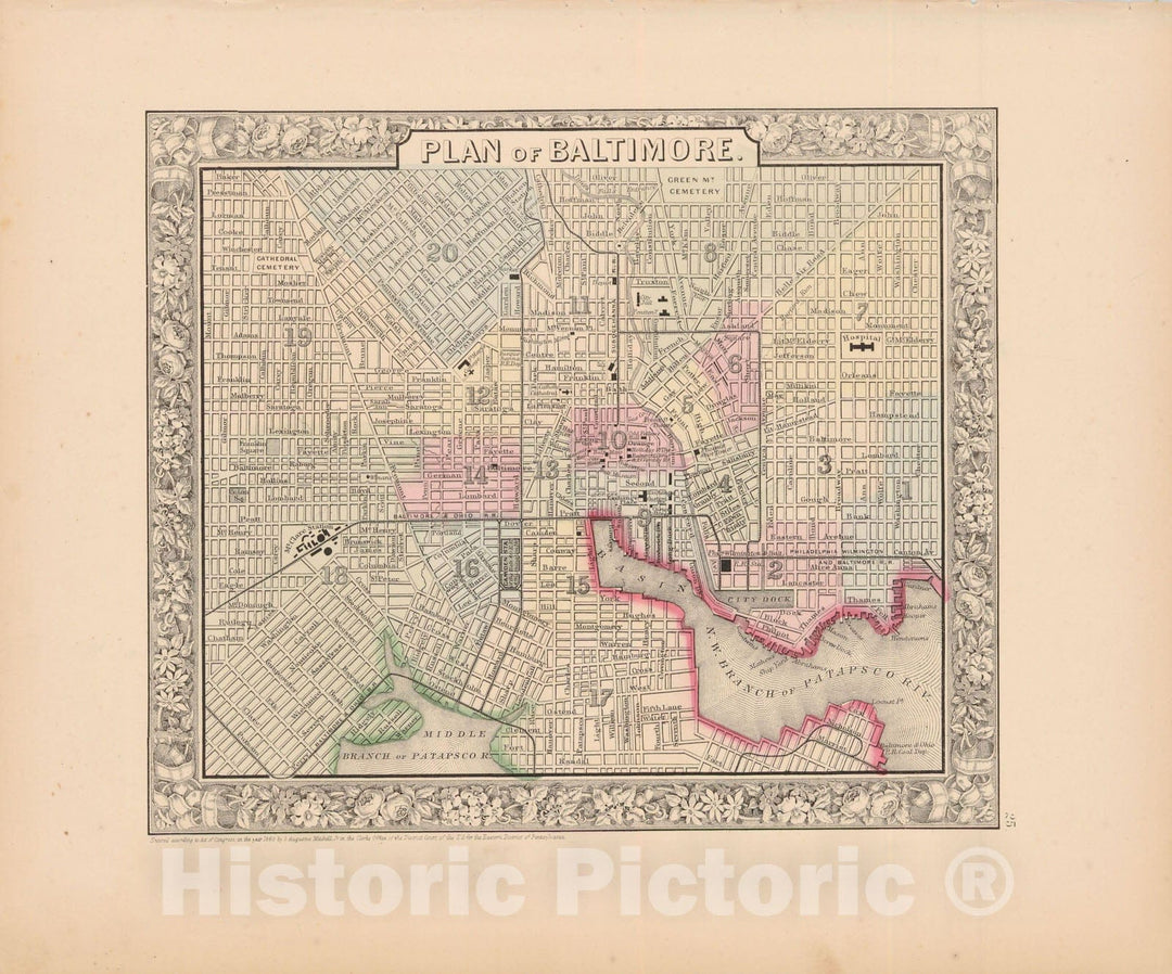 Historic Map : Baltimore 1864 , New General (World) Atlas , Vintage Wall Art