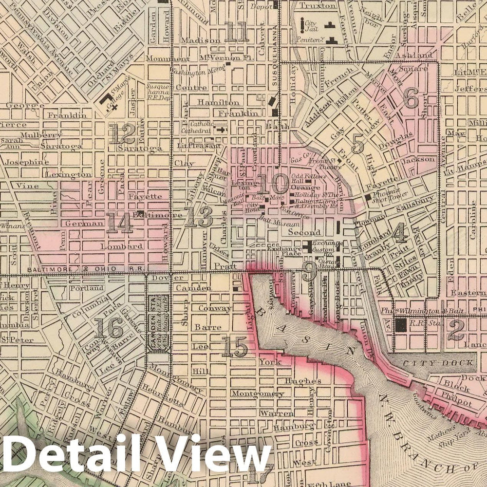 Historic Map : Baltimore 1864 , New General (World) Atlas , Vintage Wall Art