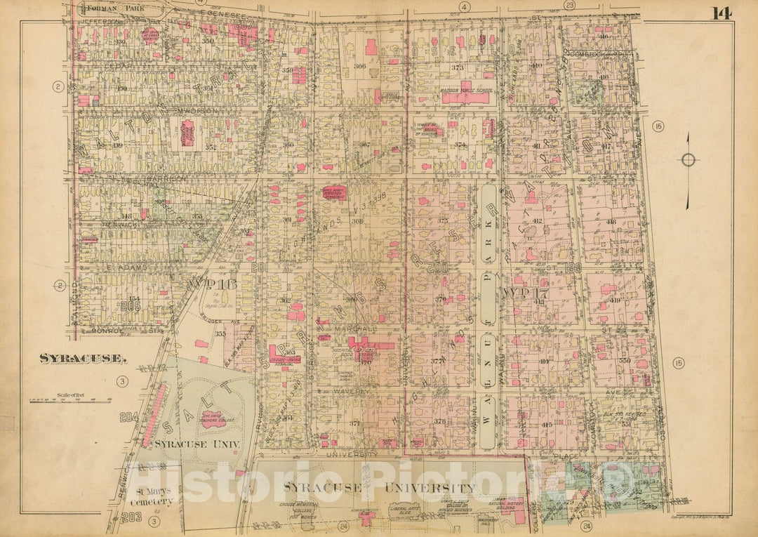 Historic Map : Atlas City of Syracuse, NY and Suburbs, Syracuse 1924 Plate 014 , Vintage Wall Art