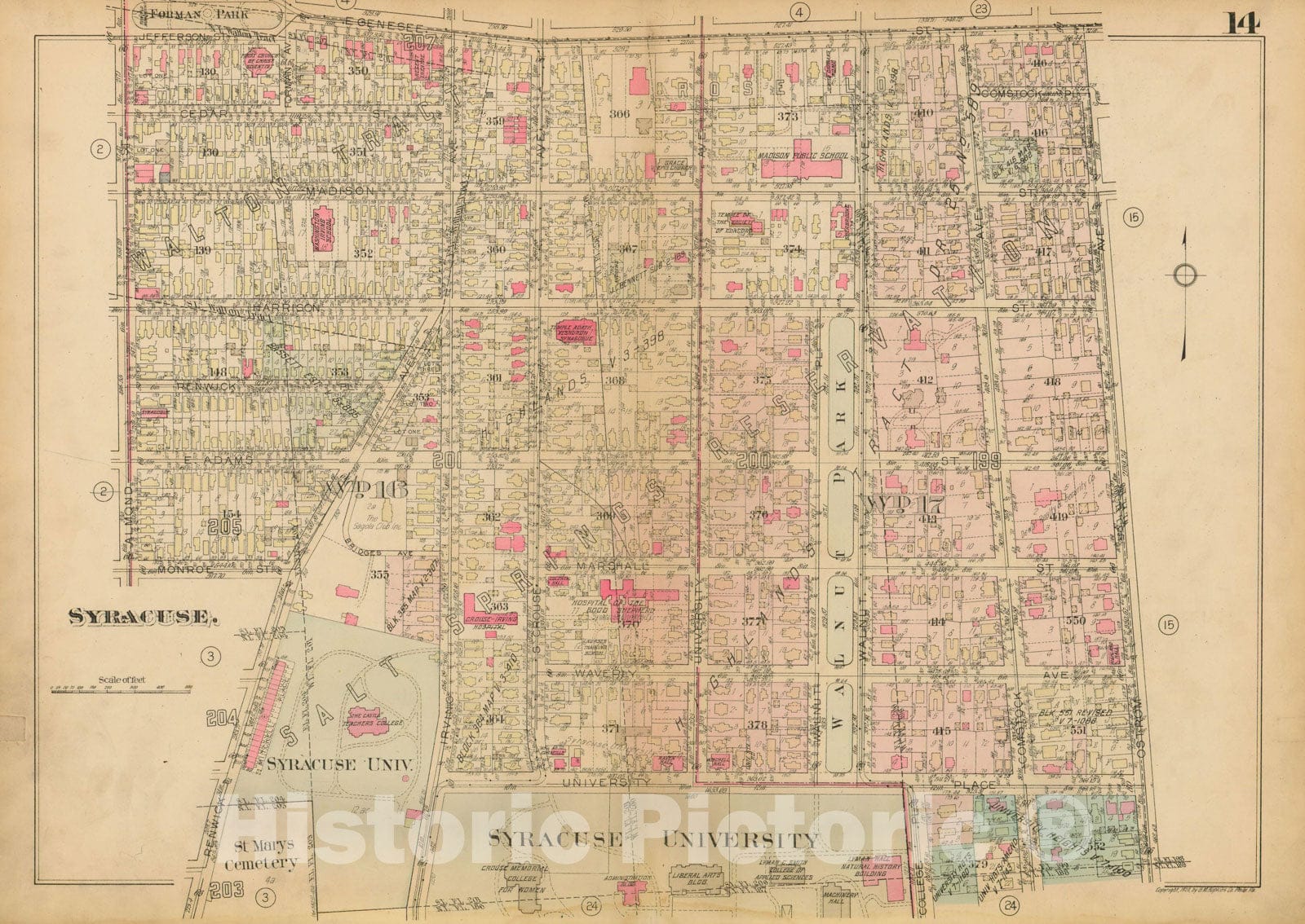 Historic Map : Atlas City of Syracuse, NY and Suburbs, Syracuse 1924 Plate 014 , Vintage Wall Art