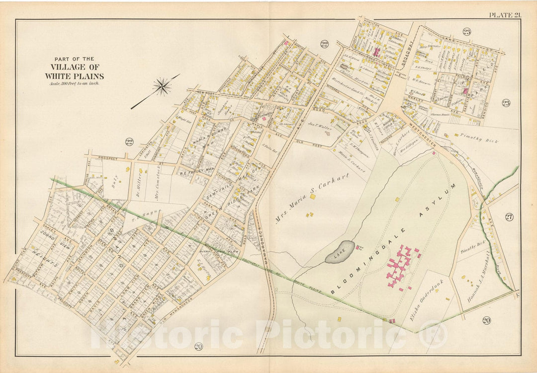 Historic Map : Atlas of Westchester County, White Plains 1901 Plate 021 , Vintage Wall Art