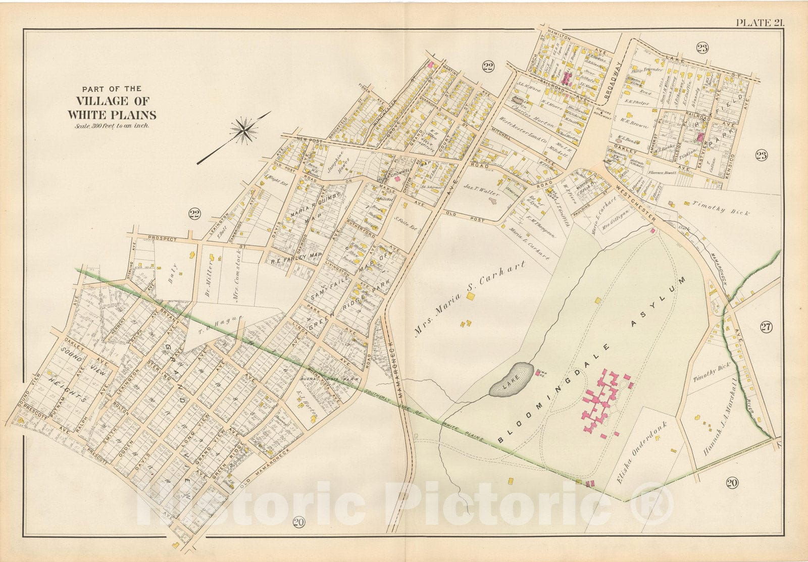 Historic Map : Atlas of Westchester County, White Plains 1901 Plate 021 , Vintage Wall Art