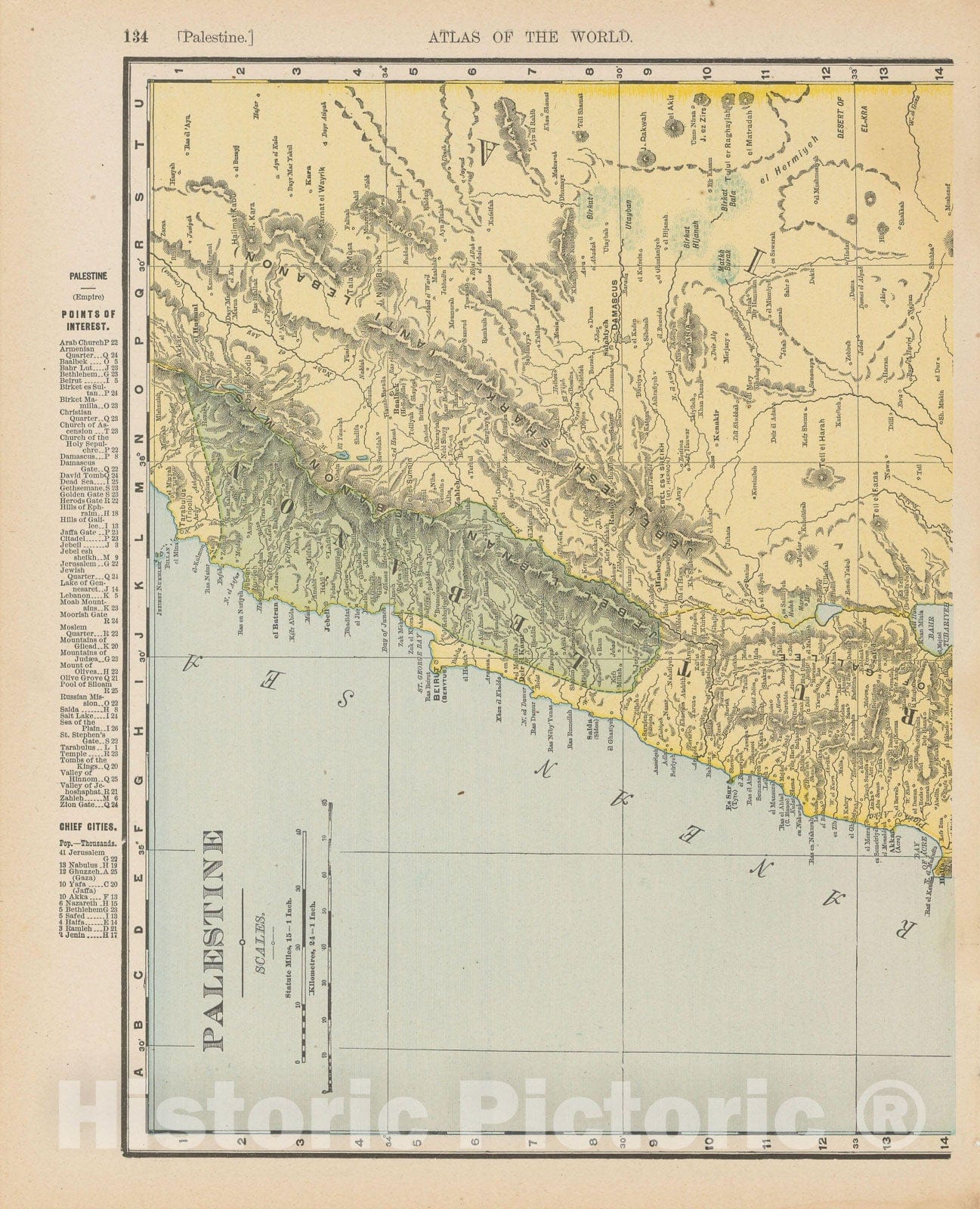 Historic Map : Palestine & Lebanon & Israel 1900 , Universal Atlas World , Vintage Wall Art