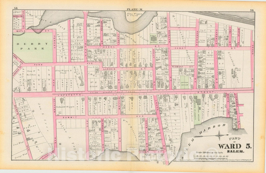 Historic Map : Atlas City of Salem, Massachusetts, Salem 1874 Plate M , Vintage Wall Art