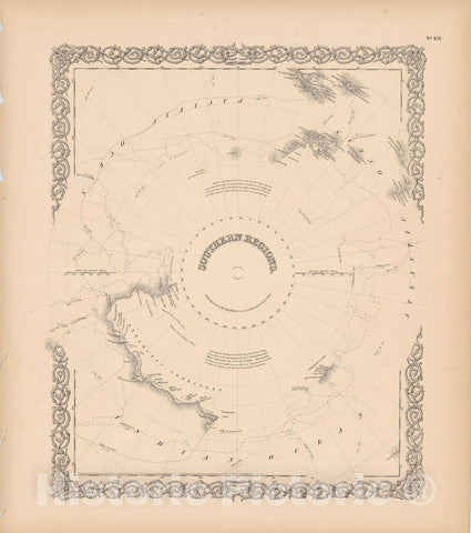 Historic Map : Antarctica 1856 , Colton's Atlas World , Vintage Wall Art