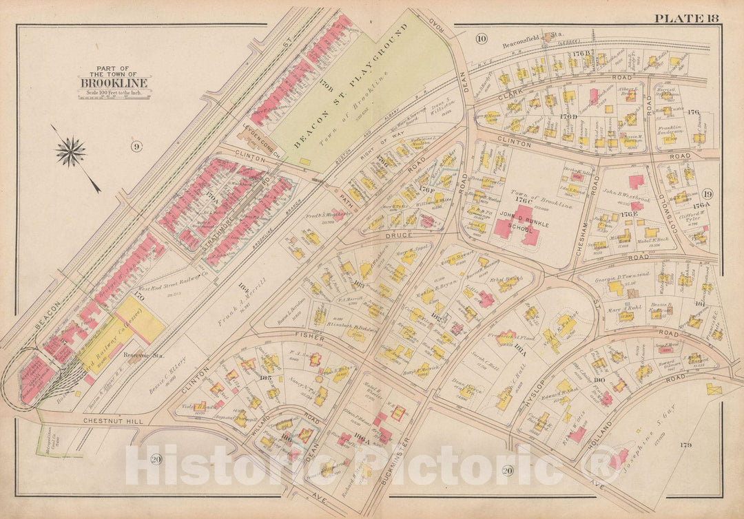 Historic Map : Atlas Town of Brookline, Brookline 1919 Plate 018 , Vintage Wall Art