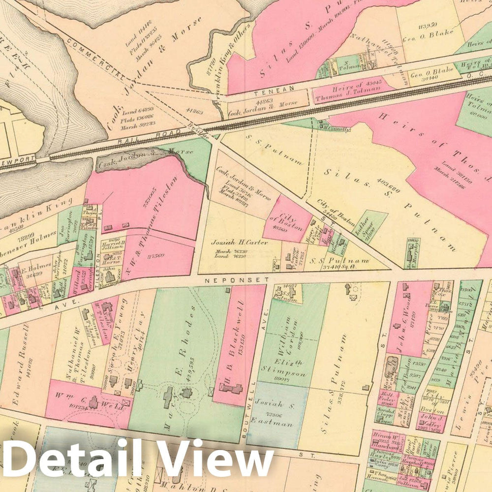 Historic Map : Atlas of County of Suffolk, MA Vol. 3rd, Dorchester 1874 Plate N , Vintage Wall Art
