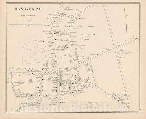 Historic Map : Hanover 1892 , Town and City Atlas State of New Hampshire , Vintage Wall Art
